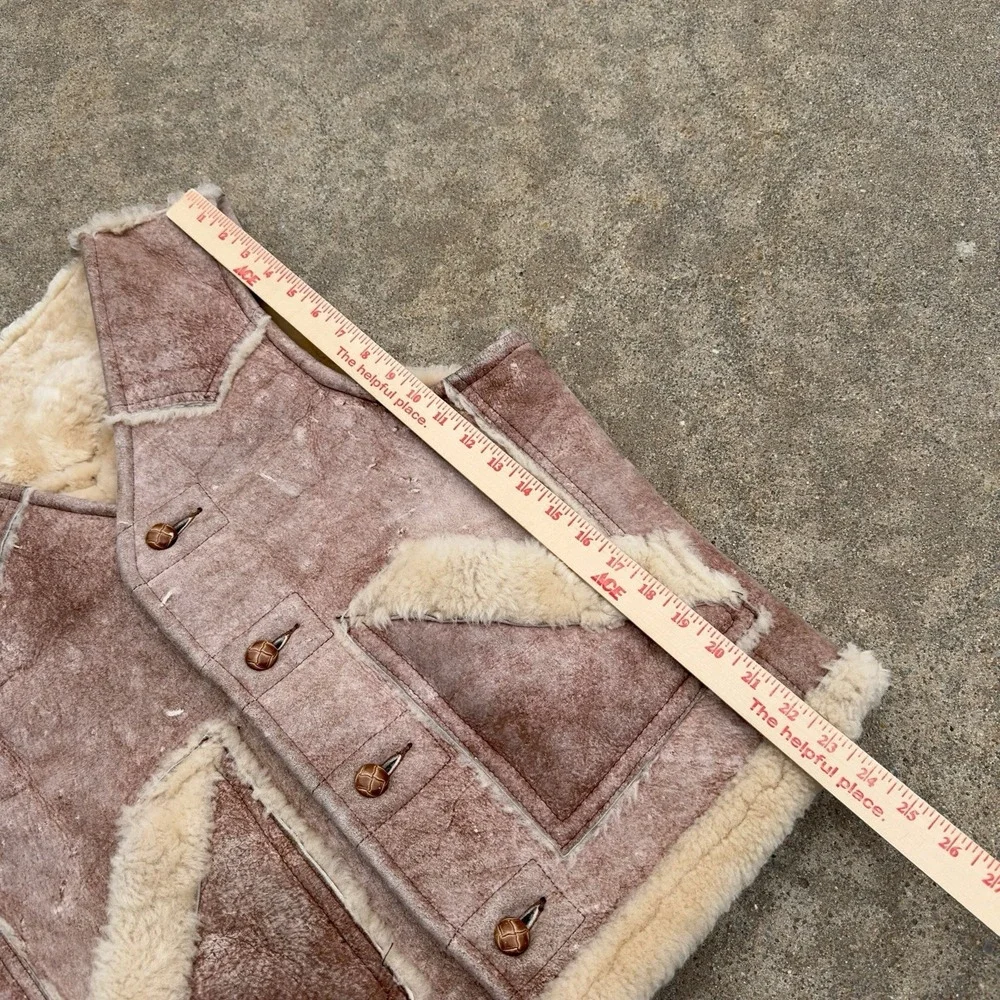 VTG 1980s Schott Vest Mouton Leather Shearling Sheepskin Brown Mens Size 42 USA